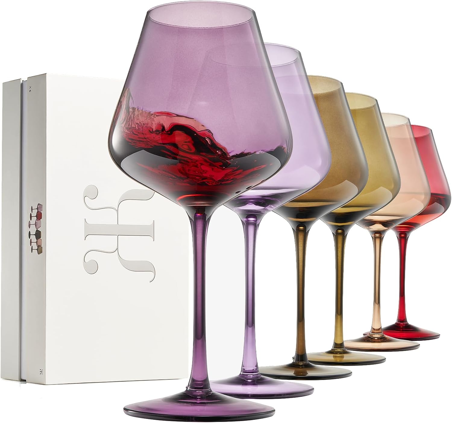 Stagioni Stemmed Wine Glassware, Set of 6, Fall Leaves