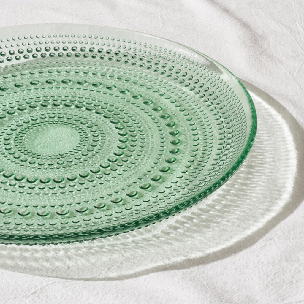 Glass Hobnail Green Dinner Plates, Set of 4