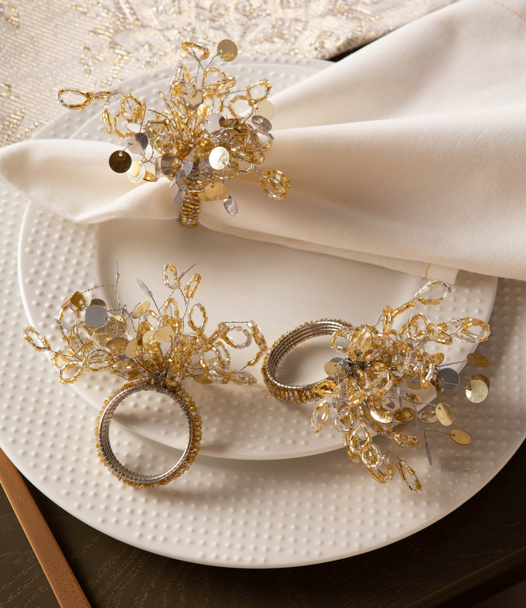 Gold Beads Decorative Holiday Napkin Rings, Set of 6