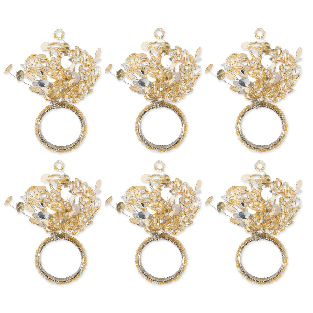 Gold Beads Decorative Holiday Napkin Rings, Set of 6