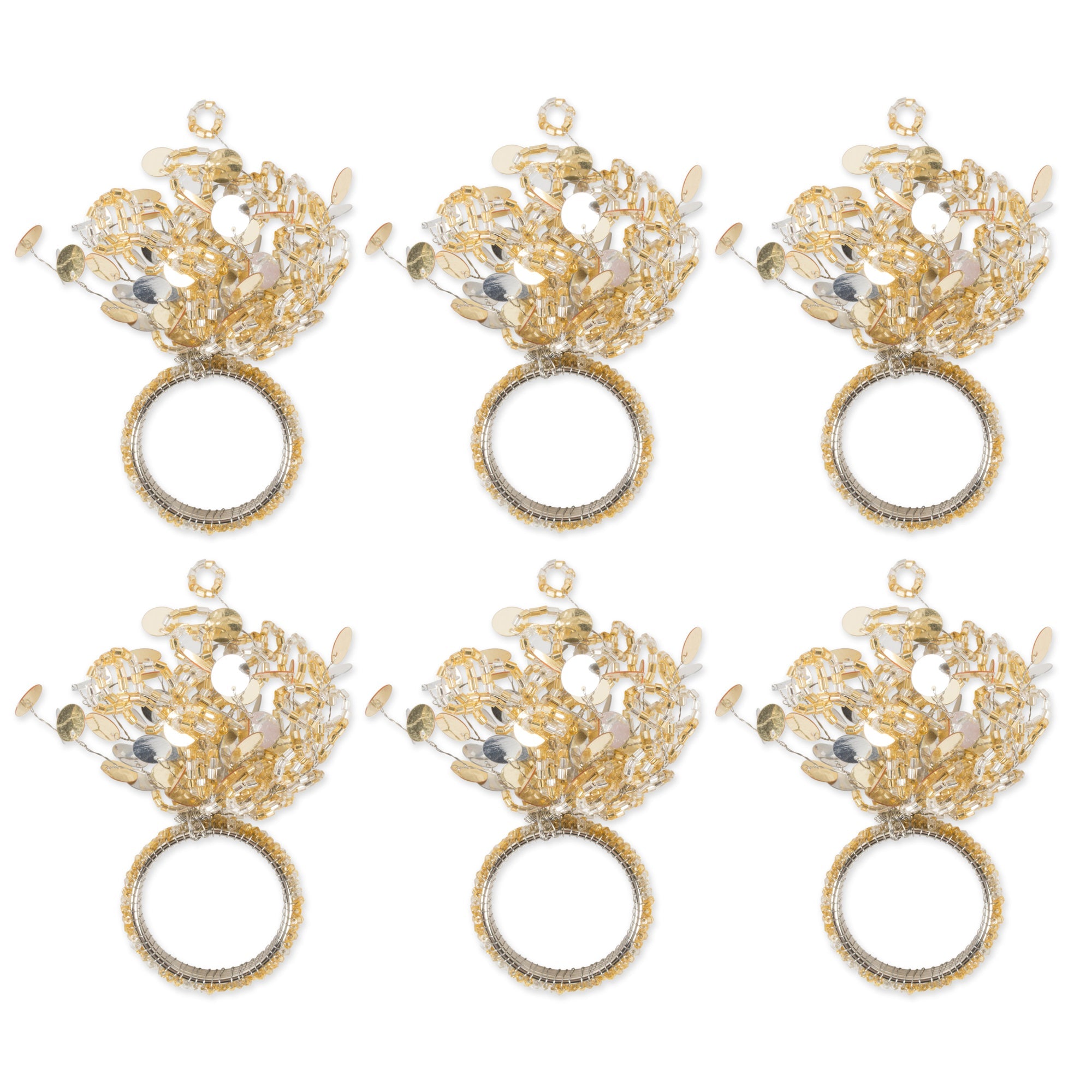 Gold Beads Decorative Holiday Napkin Rings, Set of 6