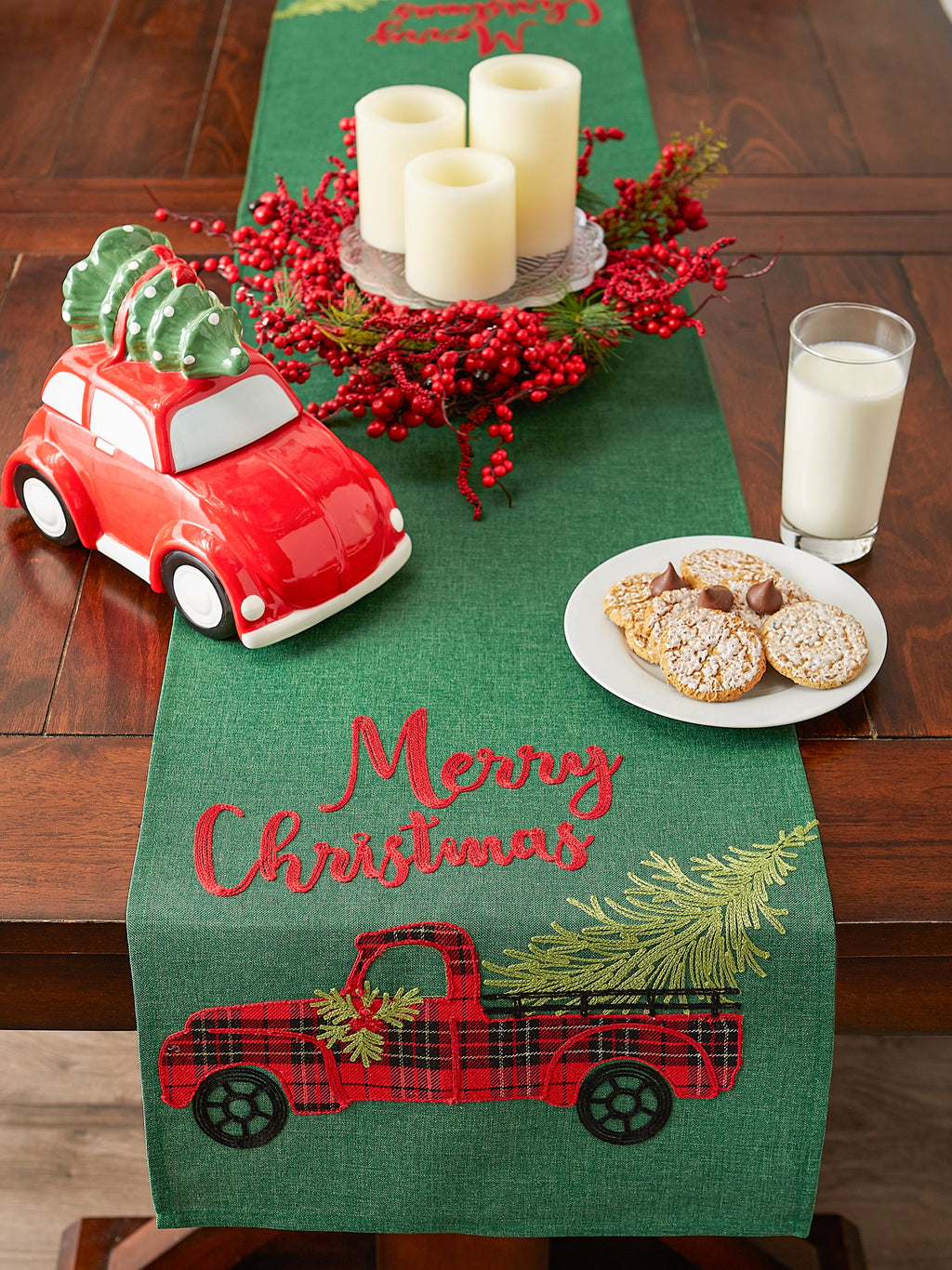 Merry Christmas Truck Embroidered Table Runner