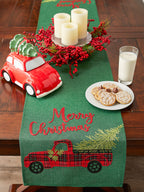Merry Christmas Truck Embroidered Table Runner