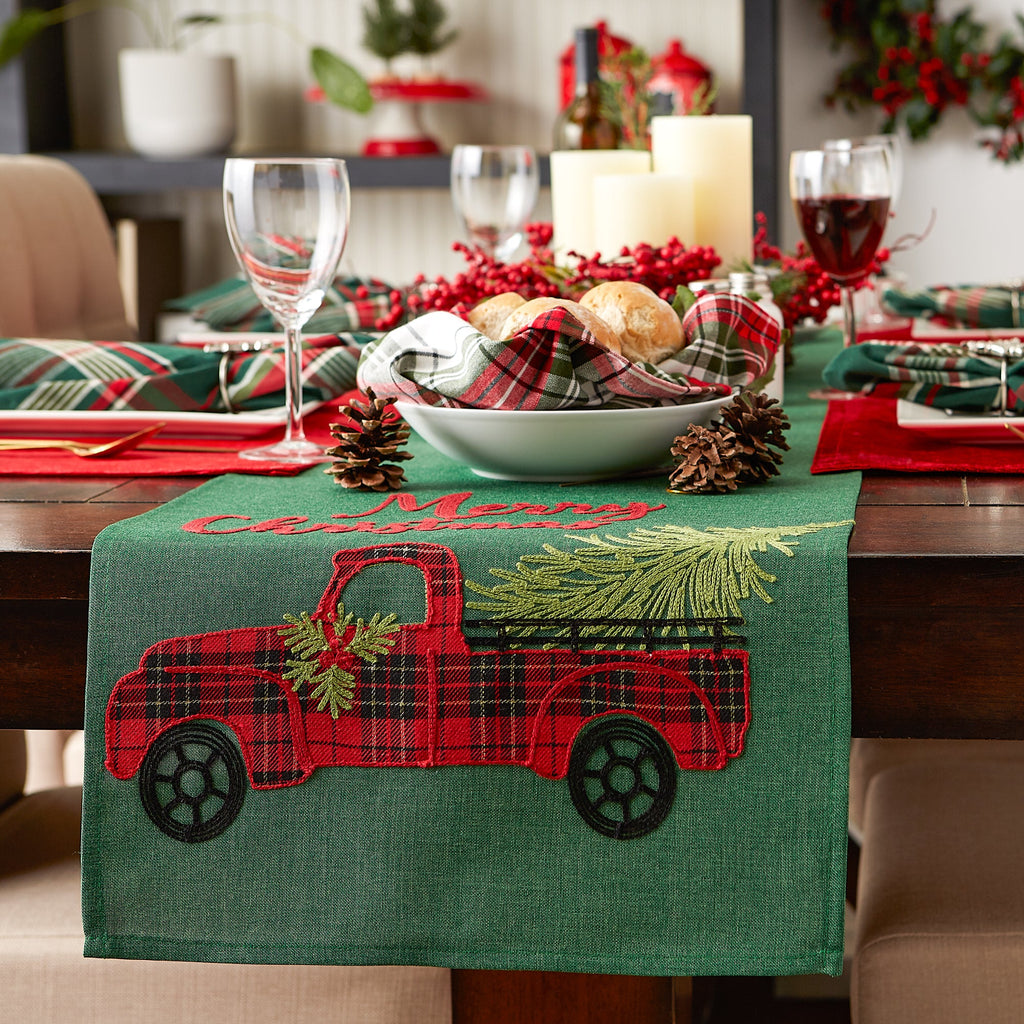 Merry Christmas Truck Embroidered Table Runner
