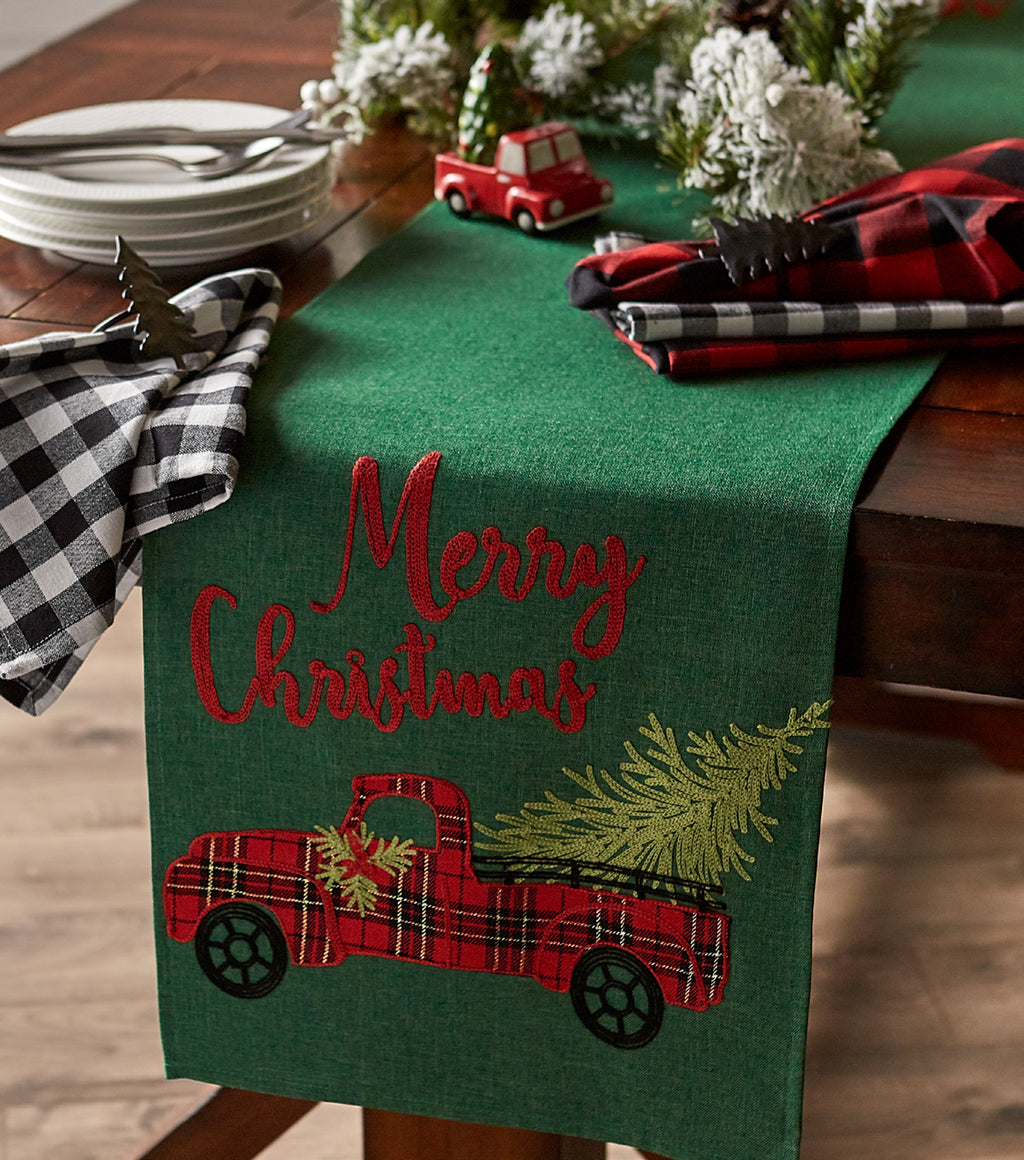 Merry Christmas Truck Embroidered Table Runner