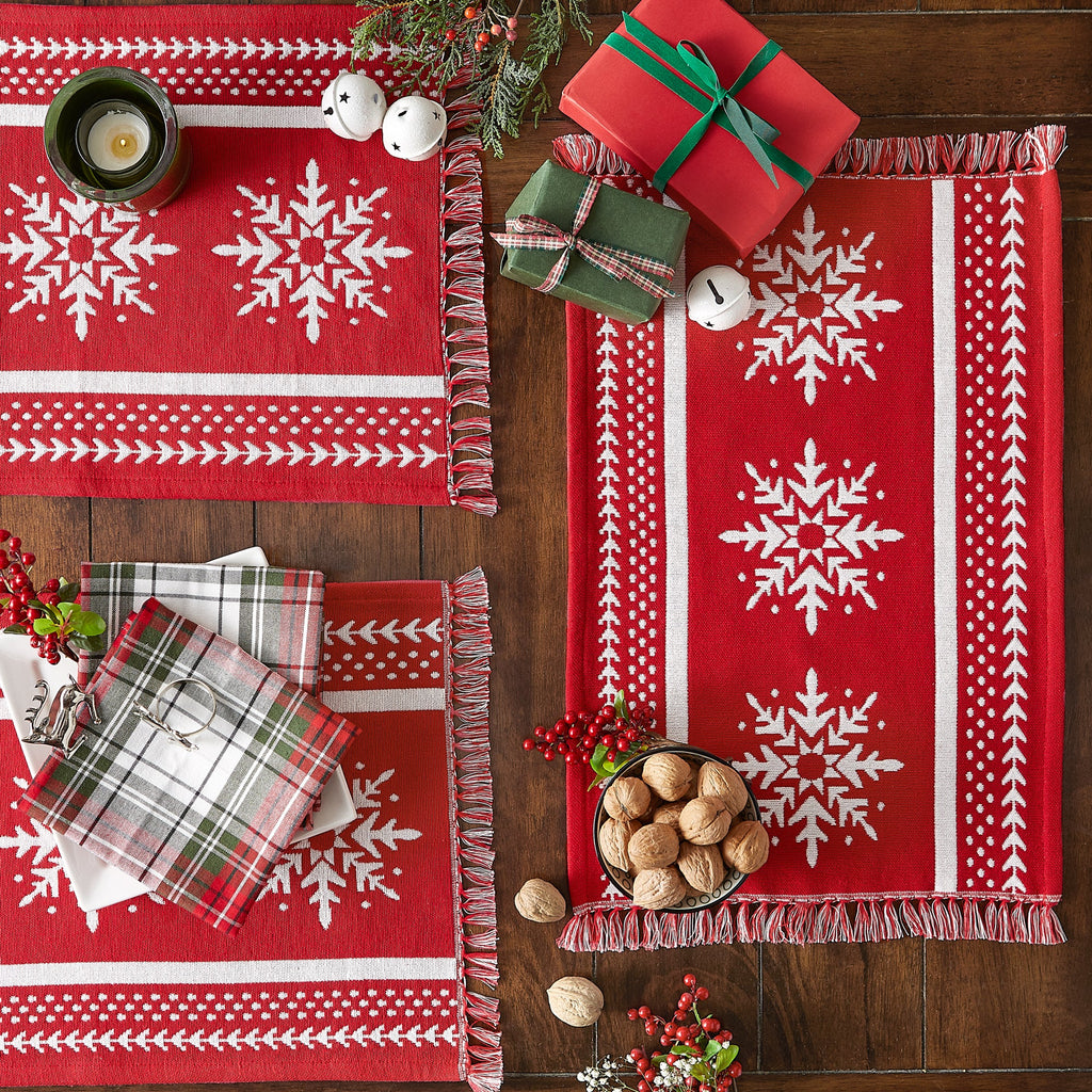 Nordic Snowflake Stripe Jacquard Placemat Set/4