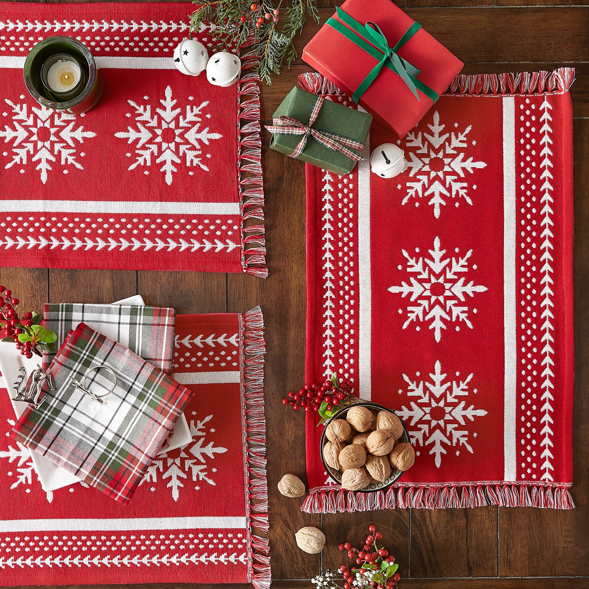 Nordic Snowflake Stripe Jacquard Placemat Set/4