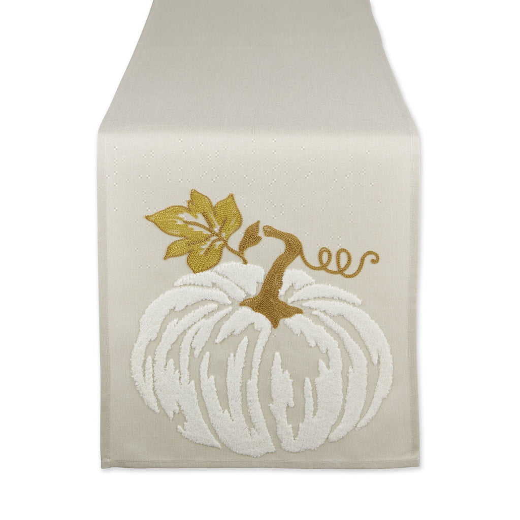 Autumn Embroidered Table Runner, White Pumpkin
