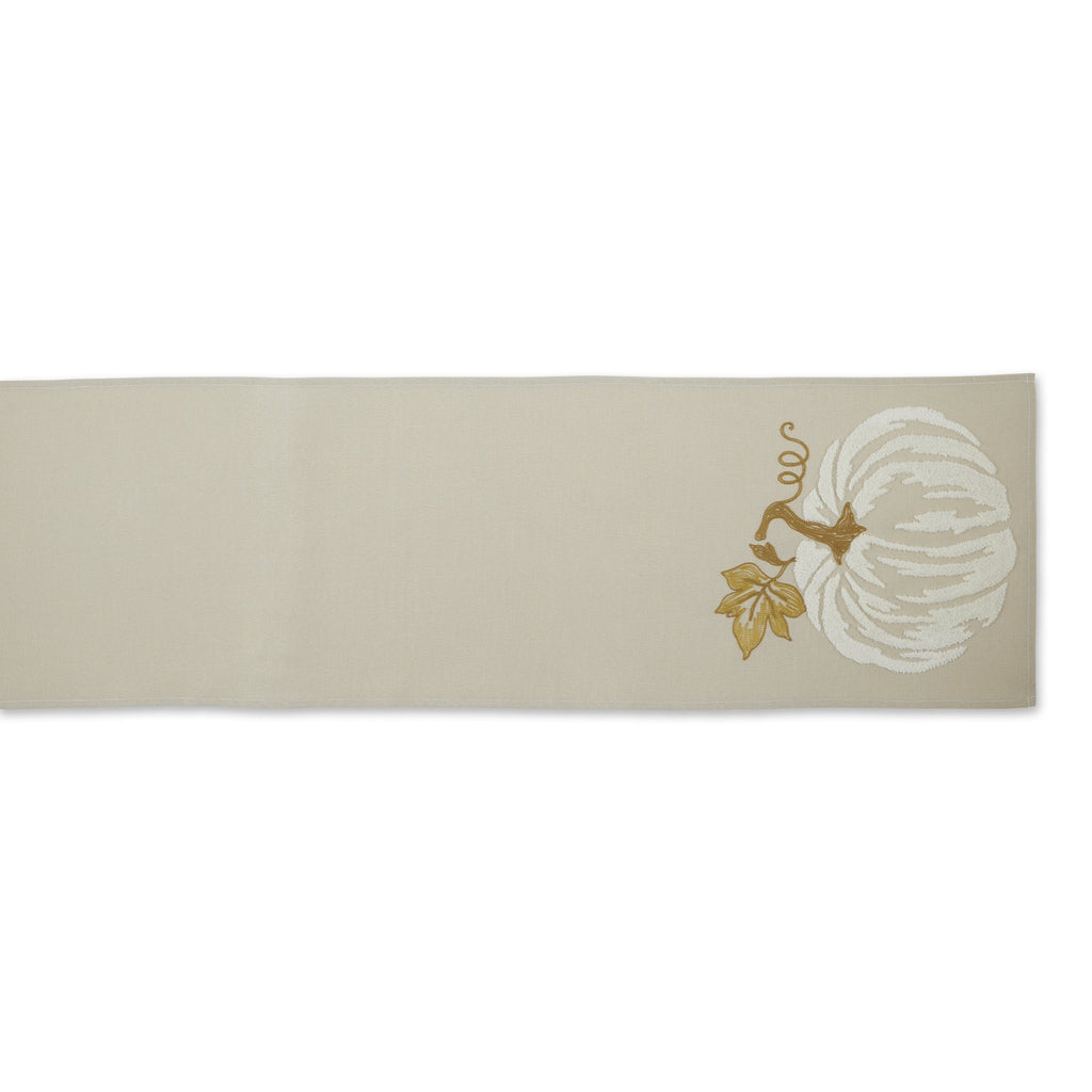 Autumn Embroidered Table Runner, White Pumpkin