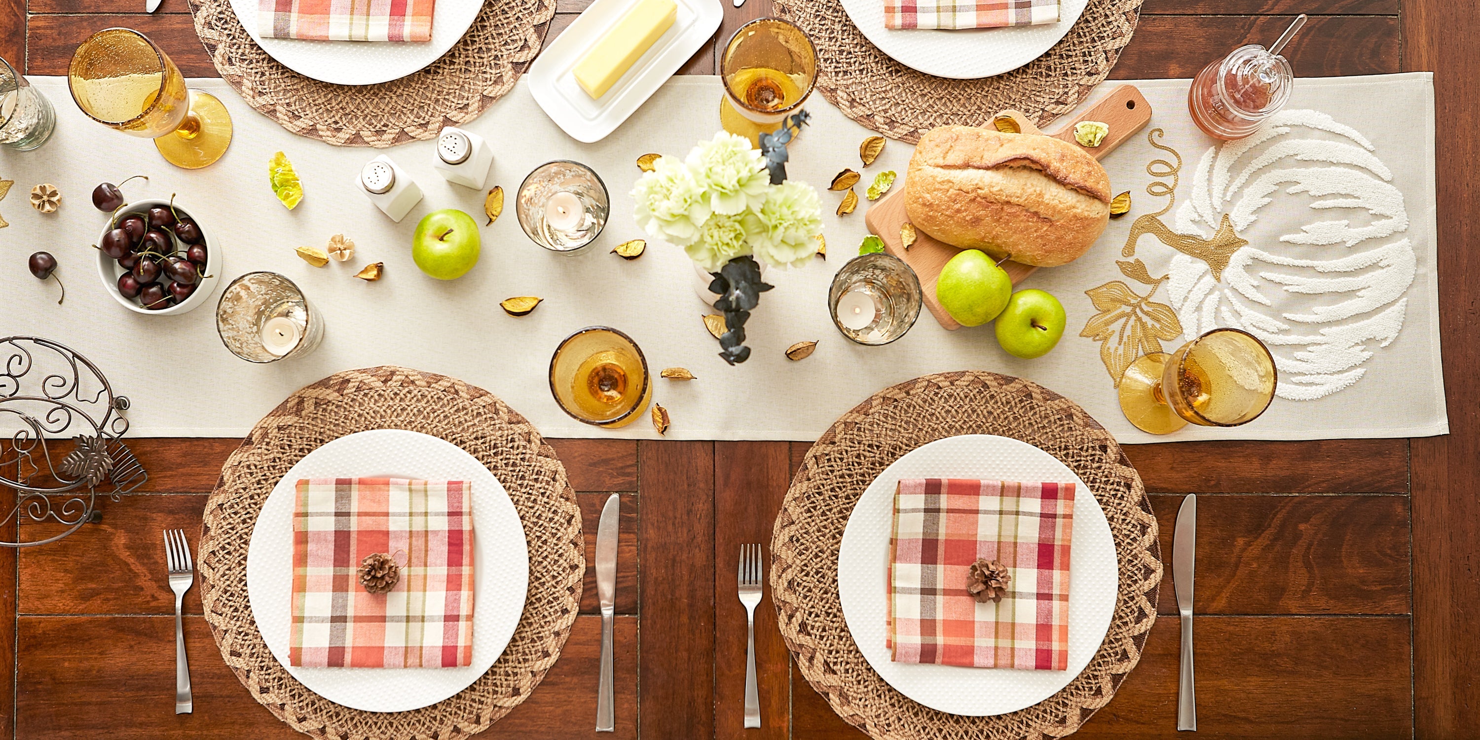 Autumn Embroidered Table Runner, White Pumpkin