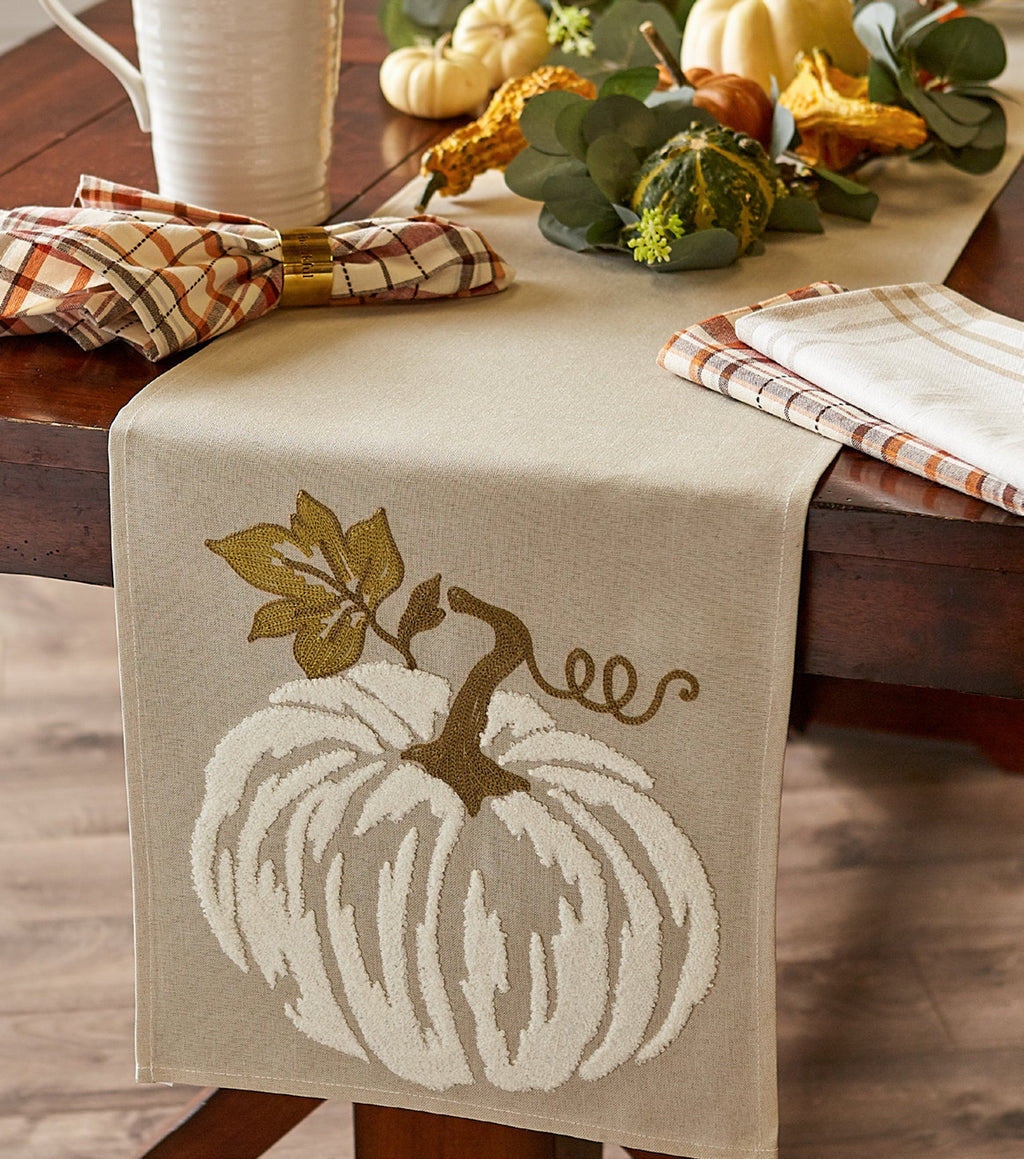 Autumn Embroidered Table Runner, White Pumpkin