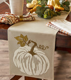 Autumn Embroidered Table Runner, White Pumpkin