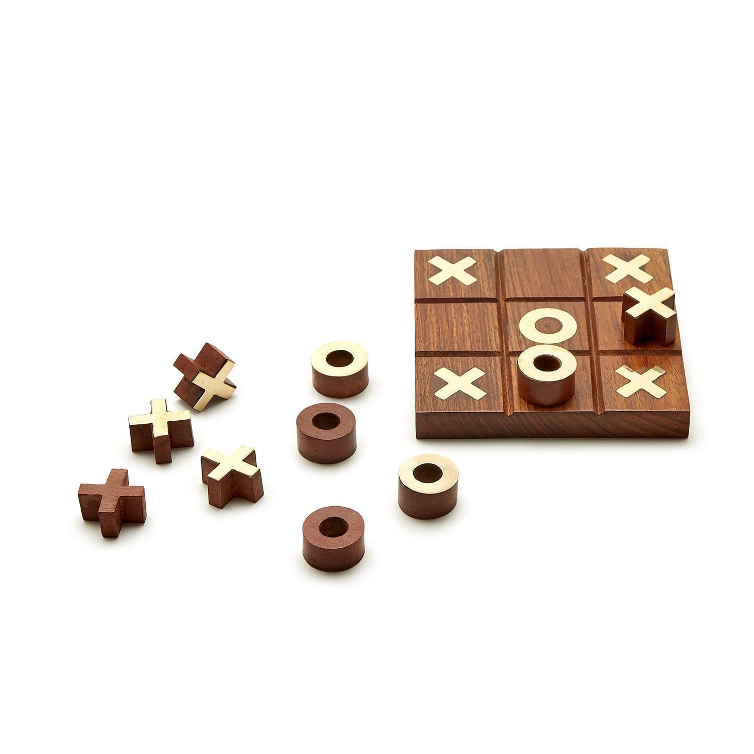 2-in-1 Game Set in Hand-Crafted Storage Box Includes Tick-Tac-Toe and Solitaire