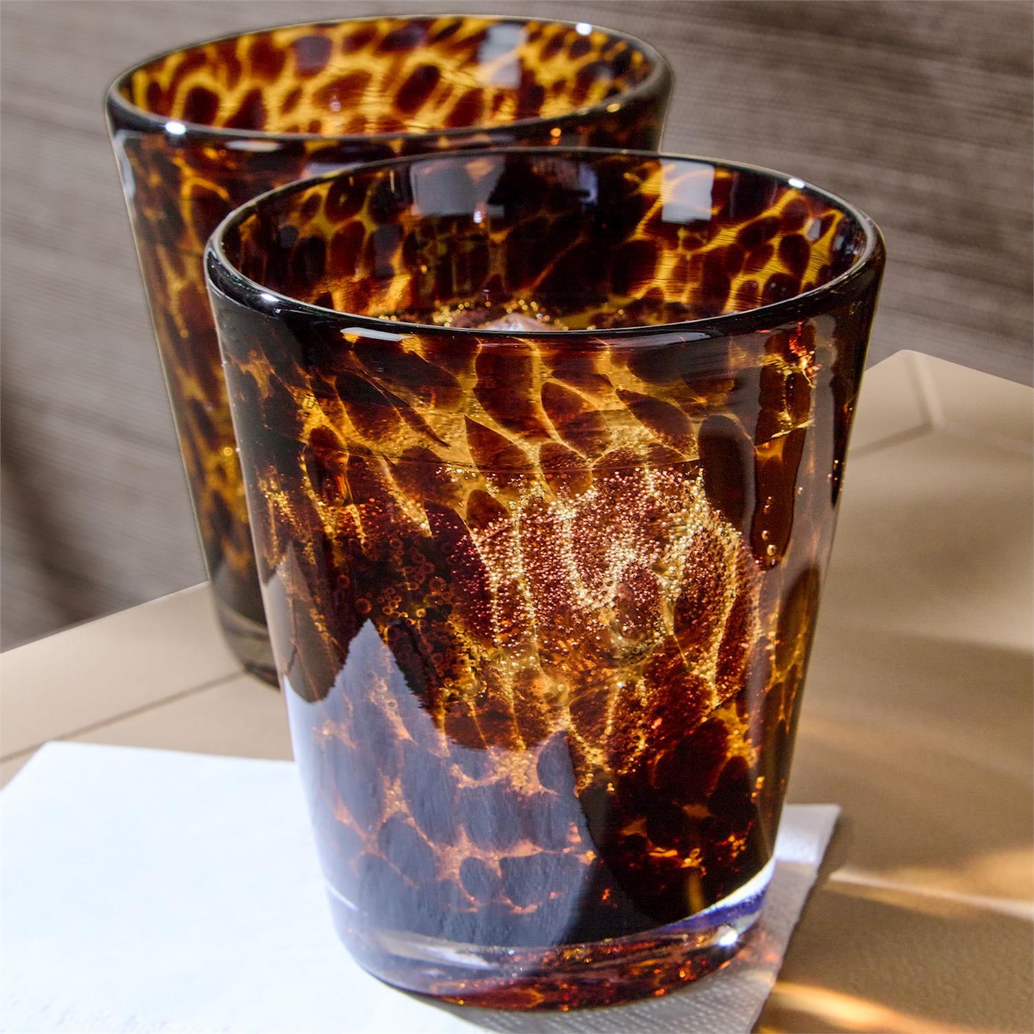 Tortoise Print Double Old Fashion Glass, Set of 4