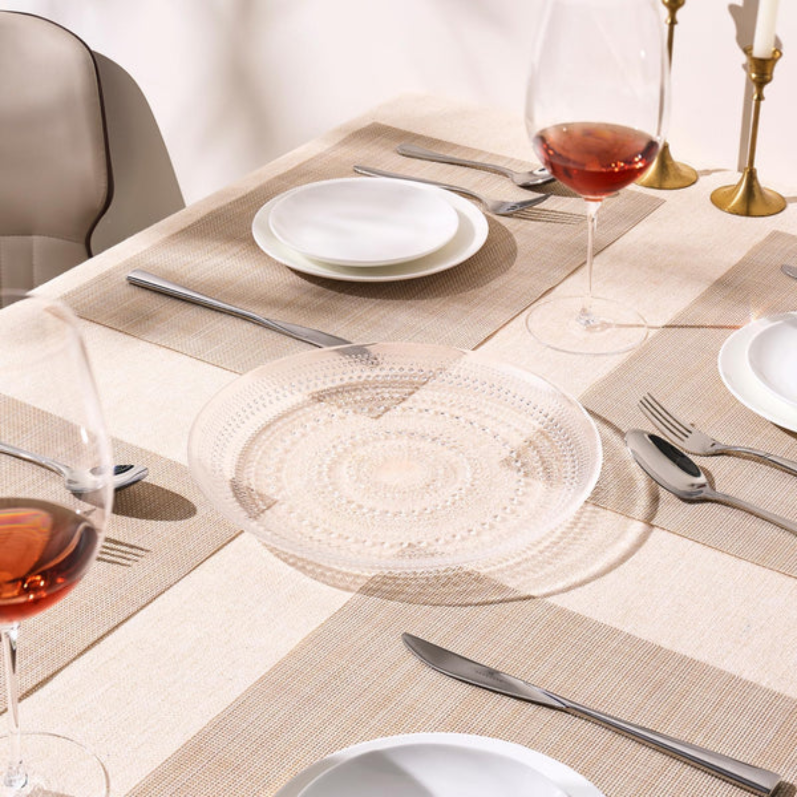 Glass Hobnail Dinnerr Plates, Set of 4