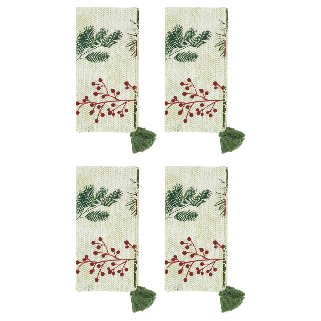 Pine Needle and Red Berry Table Napkin, Set of 4