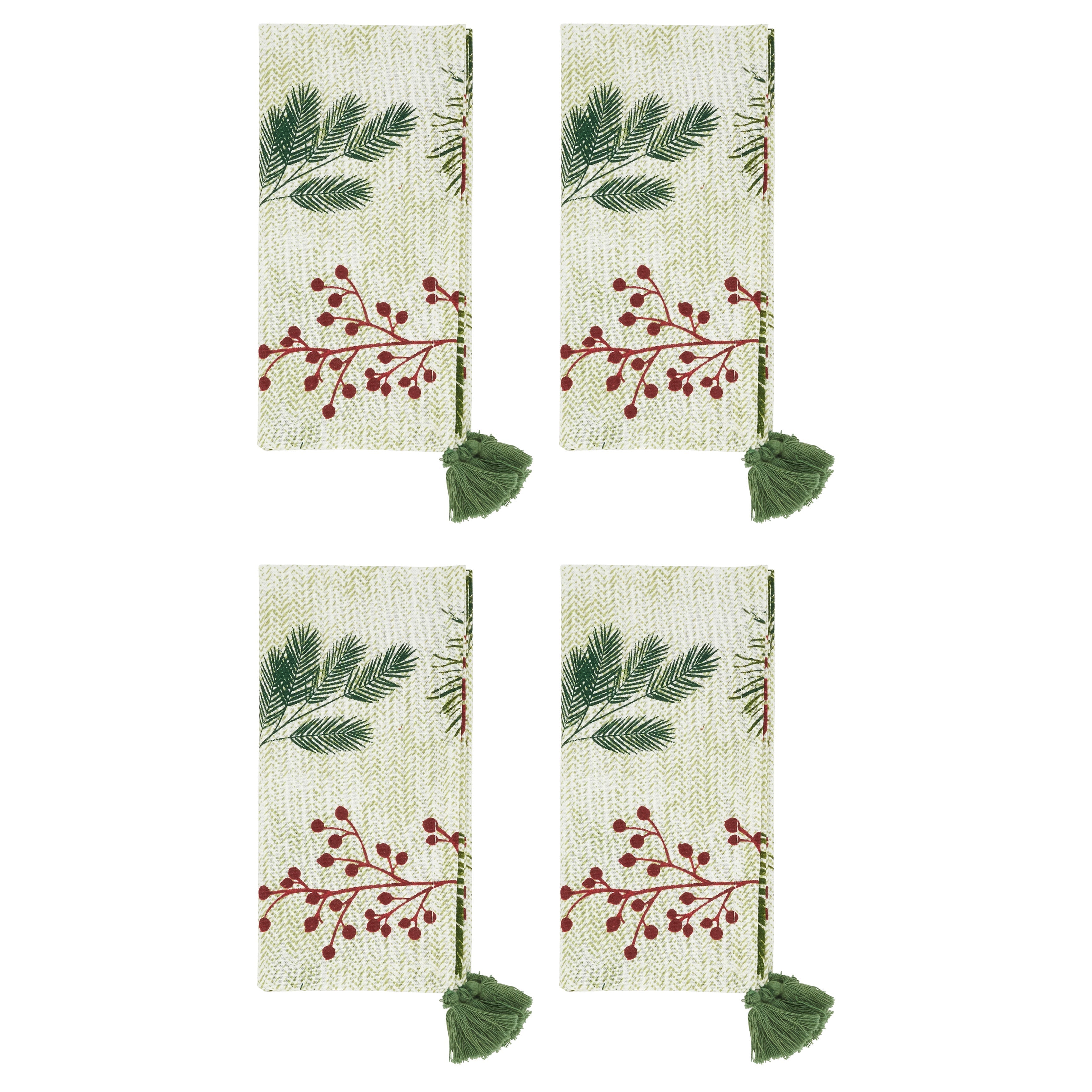 Pine Needle and Red Berry Table Napkin, Set of 4