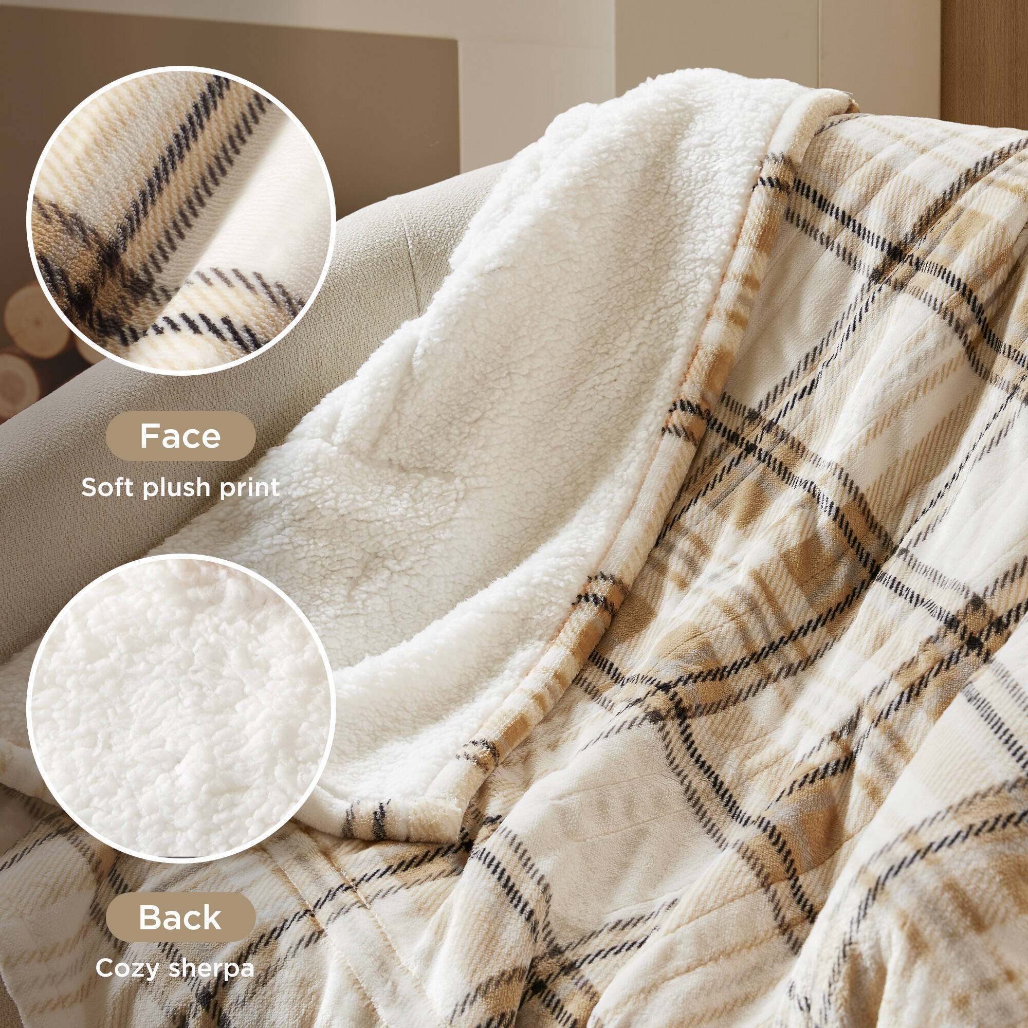 Tan Plaid 50x60' Heated Throw