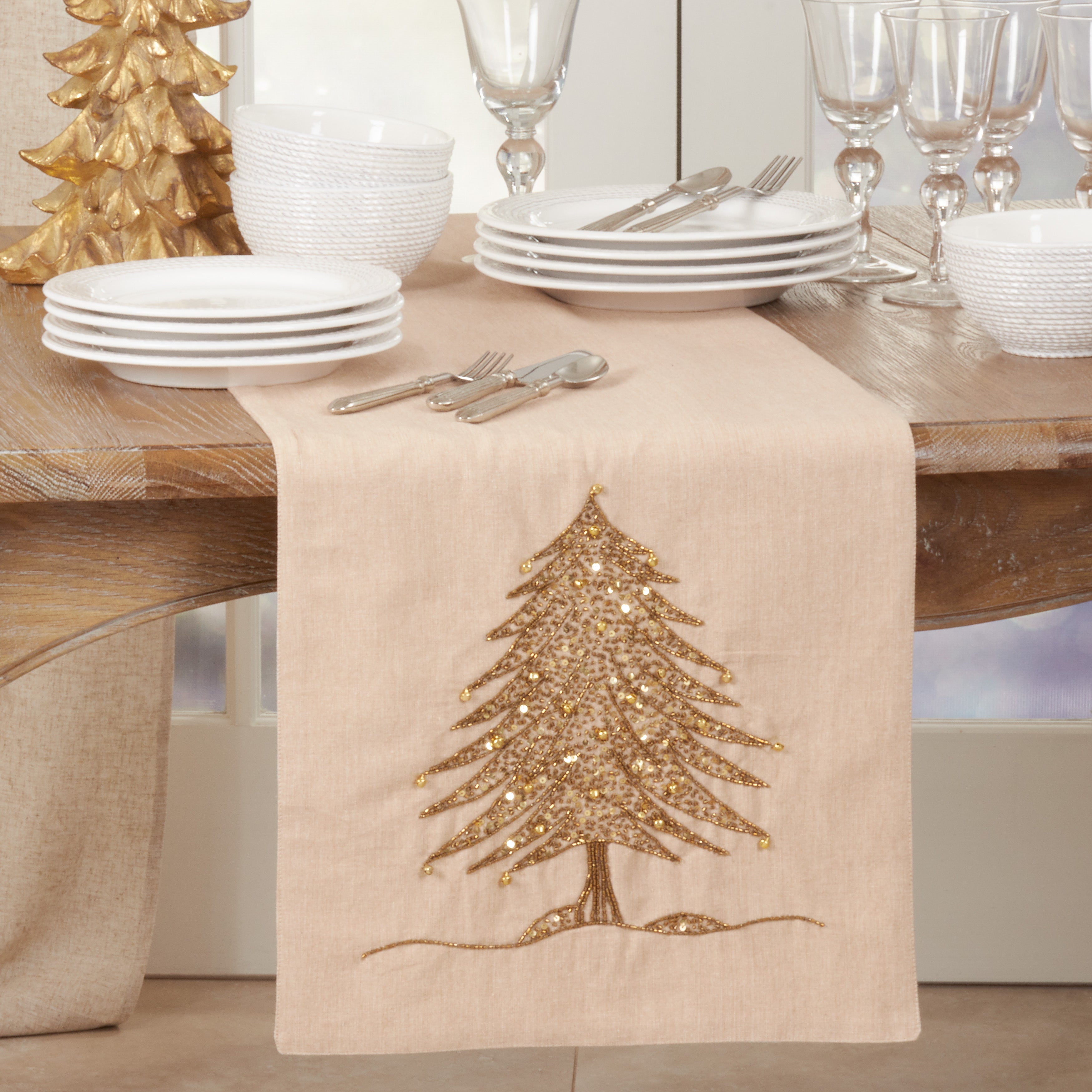 Beaded Christmas Tree Design Table Runner