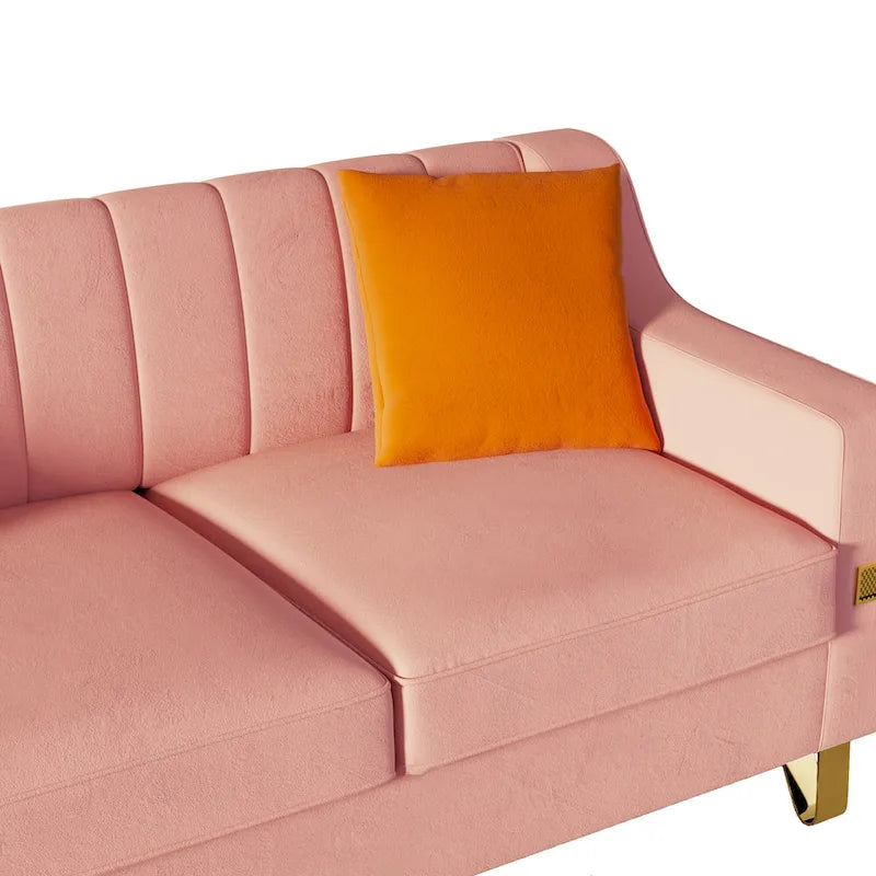 Luxury pink Velvet Sofa with Gold Accents - Modern 3-Seat Couch with Plush Cushions