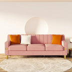 Luxury pink Velvet Sofa with Gold Accents - Modern 3-Seat Couch with Plush Cushions
