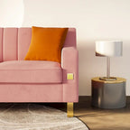 Luxury pink Velvet Sofa with Gold Accents - Modern 3-Seat Couch with Plush Cushions