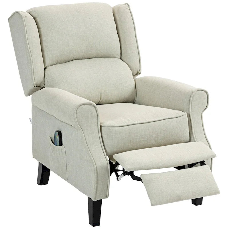 Massage Linen Recliner Chair with Heat,Footrest and Side Pocket