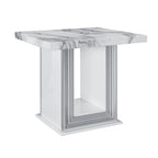 HomeRoots 24 White and Silver Faux Marble and Wood Pedestal End Table - 26' X '24.4' X '26