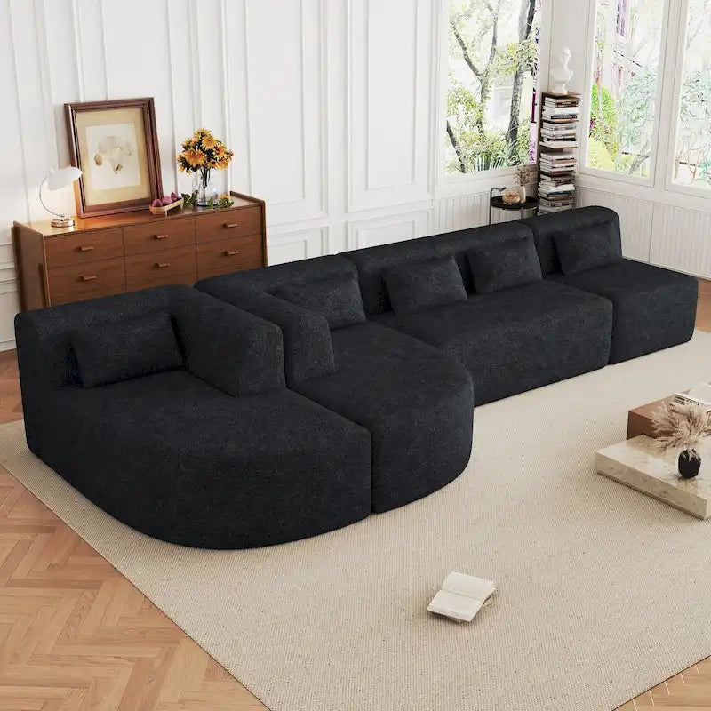 Upholstered Modular Sofa with 2 Curved Chaise Lounges and 5 Back Pillows, Free-Combination Sofa Couch for Living Room
