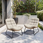 2-Piece Outdoor Papasan Chairs with Thick Padded Cushion PE Rattan Patio Cozy Chairs
