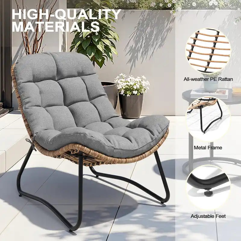 2-Piece Outdoor Papasan Chairs with Thick Padded Cushion PE Rattan Patio Cozy Chairs