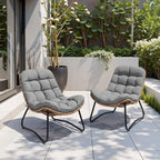 2-Piece Outdoor Papasan Chairs with Thick Padded Cushion PE Rattan Patio Cozy Chairs