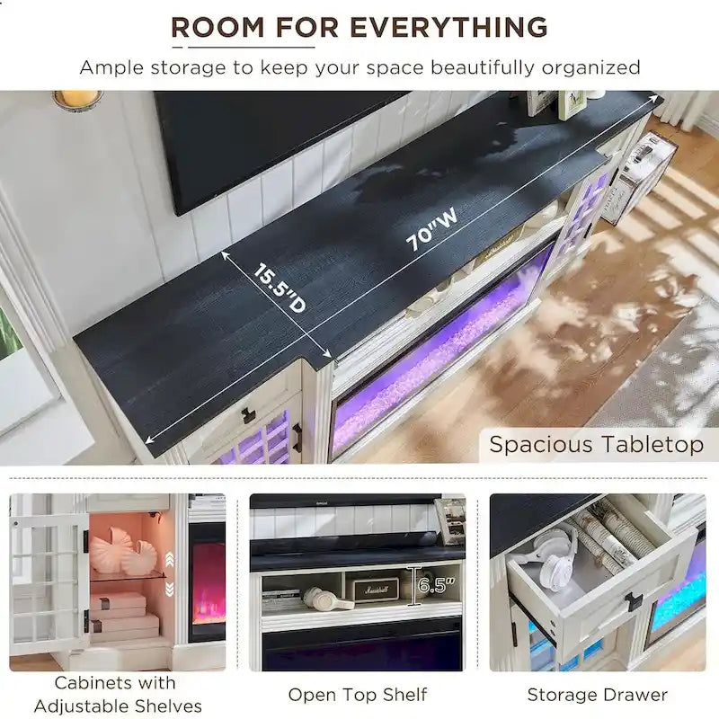 Farmhouse Fireplace TV Stand for 80 Inch TV, Entertainment Center