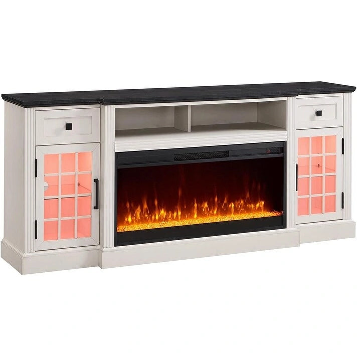 Farmhouse Fireplace TV Stand for 80 Inch TV, Entertainment Center