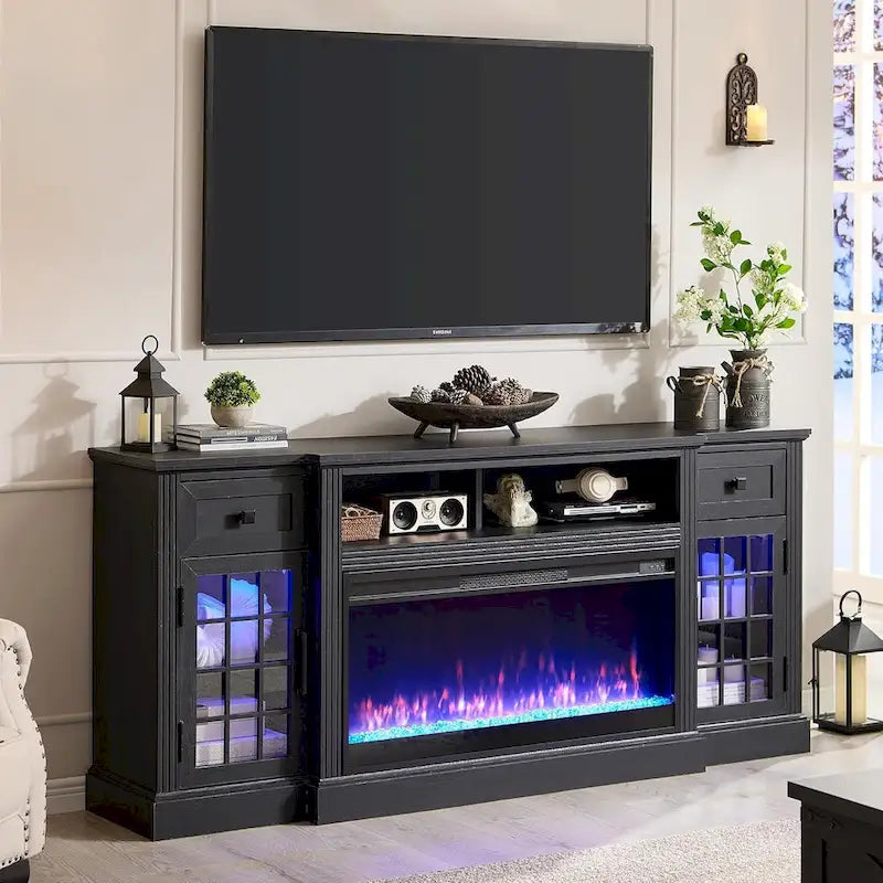 Farmhouse Fireplace TV Stand for 80 Inch TV, Entertainment Center