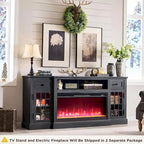 Farmhouse Fireplace TV Stand for 80 Inch TV, Entertainment Center