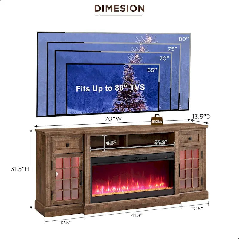 Farmhouse Fireplace TV Stand for 80 Inch TV, Entertainment Center