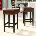 Modern 26.75 Set of 2 Bar Stools with Leather Seat, Backless Design, Solid Wood Legs for Bar Dining Room Living Room
