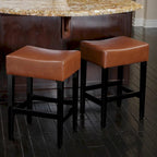 Modern 26.75 Set of 2 Bar Stools with Leather Seat, Backless Design, Solid Wood Legs for Bar Dining Room Living Room
