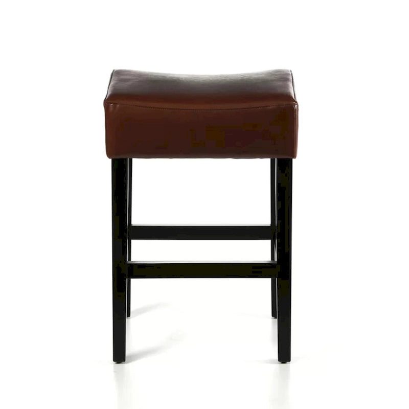 Modern 26.75 Set of 2 Bar Stools with Leather Seat, Backless Design, Solid Wood Legs for Bar Dining Room Living Room