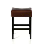 Modern 26.75 Set of 2 Bar Stools with Leather Seat, Backless Design, Solid Wood Legs for Bar Dining Room Living Room