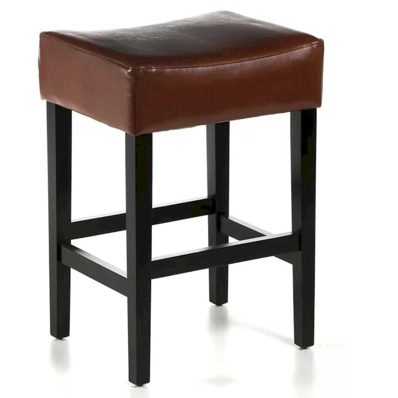 Modern 26.75 Set of 2 Bar Stools with Leather Seat, Backless Design, Solid Wood Legs for Bar Dining Room Living Room