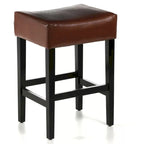 Modern 26.75 Set of 2 Bar Stools with Leather Seat, Backless Design, Solid Wood Legs for Bar Dining Room Living Room