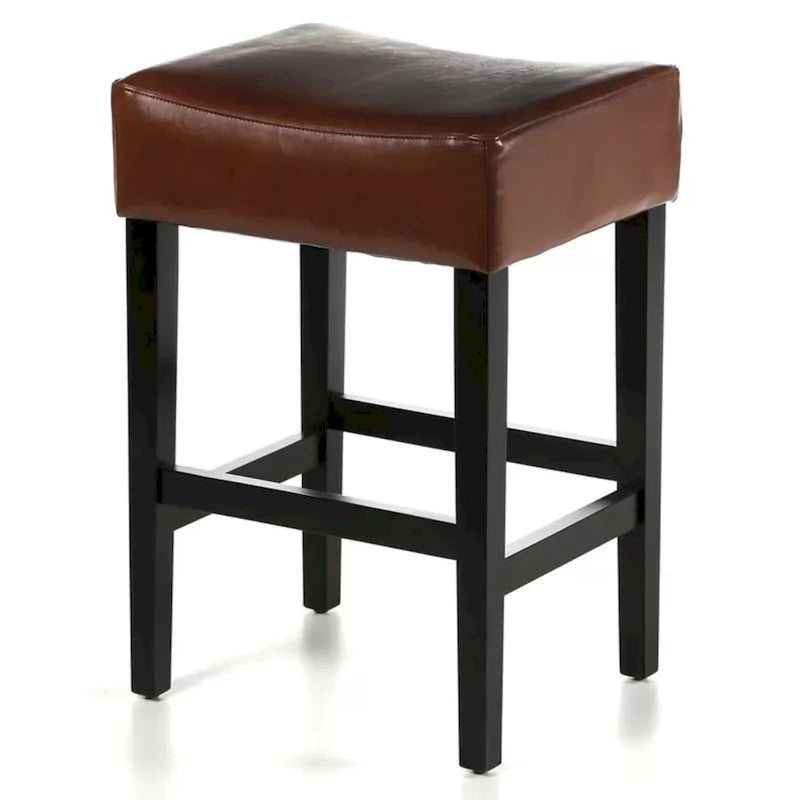 Modern 26.75 Set of 2 Bar Stools with Leather Seat, Backless Design, Solid Wood Legs for Bar Dining Room Living Room