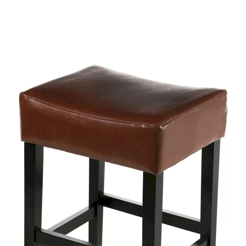 Modern 26.75 Set of 2 Bar Stools with Leather Seat, Backless Design, Solid Wood Legs for Bar Dining Room Living Room