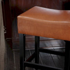 Modern 26.75 Set of 2 Bar Stools with Leather Seat, Backless Design, Solid Wood Legs for Bar Dining Room Living Room