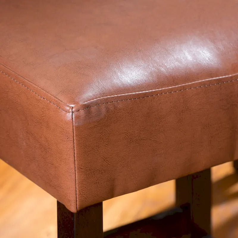 Modern 26.75 Set of 2 Bar Stools with Leather Seat, Backless Design, Solid Wood Legs for Bar Dining Room Living Room