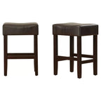 Modern 26.75 Set of 2 Bar Stools with Leather Seat, Backless Design, Solid Wood Legs for Bar Dining Room Living Room
