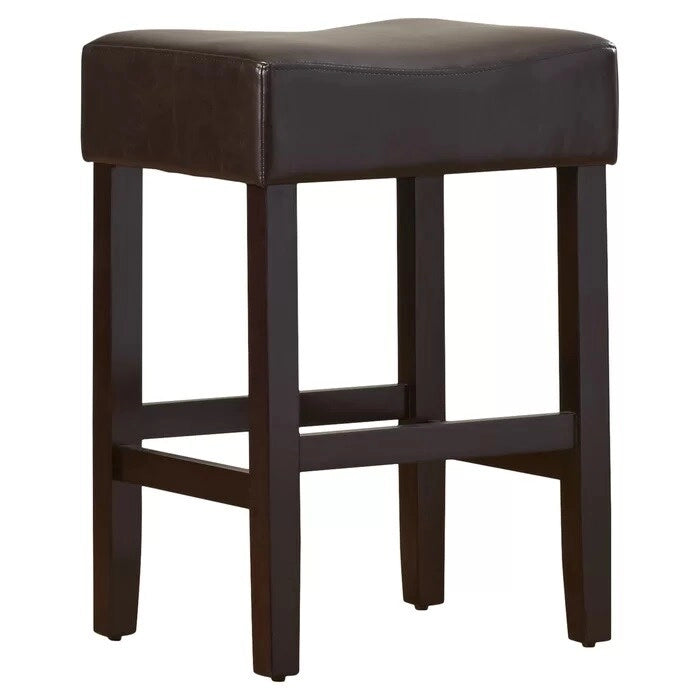Modern 26.75 Set of 2 Bar Stools with Leather Seat, Backless Design, Solid Wood Legs for Bar Dining Room Living Room