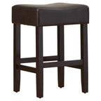 Modern 26.75 Set of 2 Bar Stools with Leather Seat, Backless Design, Solid Wood Legs for Bar Dining Room Living Room